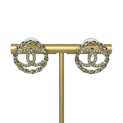 Chanel Earrings Gold Coco Mark Rhinestone Circle