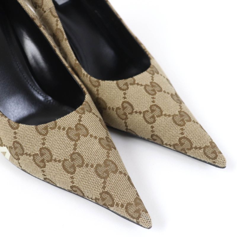Gucci Balenciaga 676603 Pointed Toe GG Canvas Pumps Brownish 36 With Box And