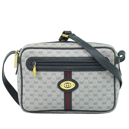 Gucci Vintage Micro GG Shoulder Bag Pochette Gray Navy