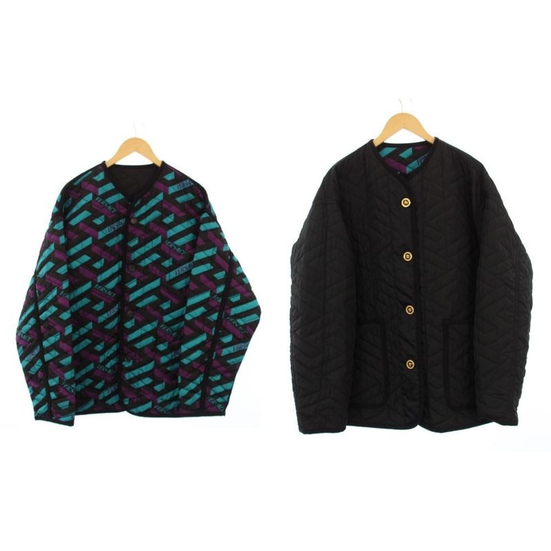 Versace LA Greca Logo Quilted Jacket Reversible 46 Black KH
