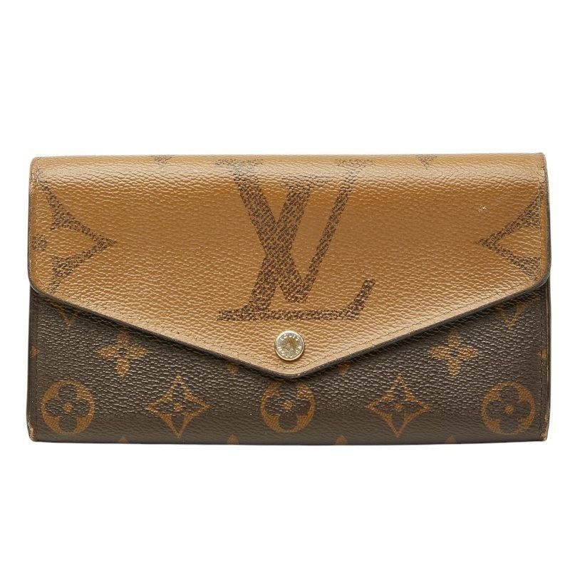 Louis Vuitton Monogram Giant Reverse Portefeuille Sarah Wallet Brown Leather