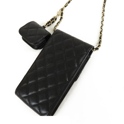 Chanel Shoulder Pouch Airpods Case Black Gold Caviar Leather — view 2