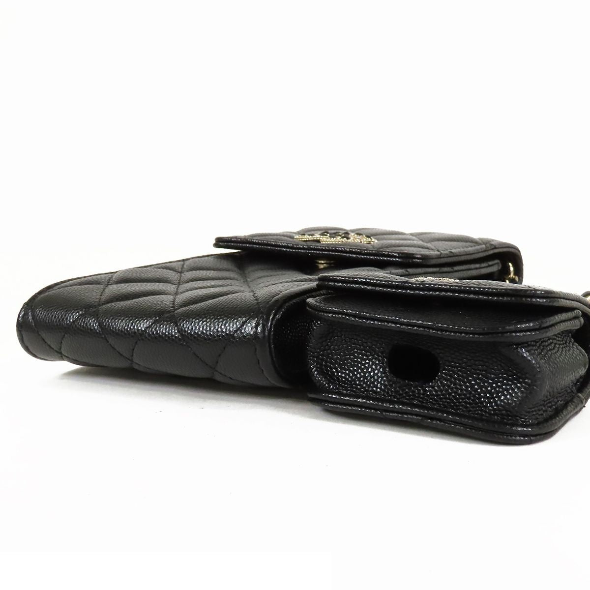 Chanel Shoulder Pouch Airpods Case Black Gold Caviar Leather — view 3