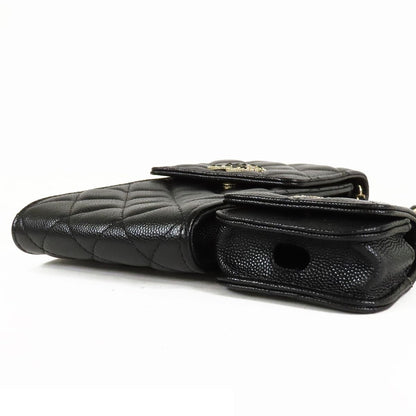 Chanel Shoulder Pouch Airpods Case Black Gold Caviar Leather — view 3