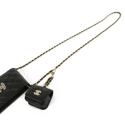 Chanel Shoulder Pouch Airpods Case Black Gold Caviar Leather — view 4