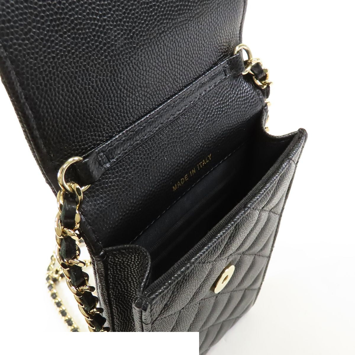 Chanel Shoulder Pouch Airpods Case Black Gold Caviar Leather — view 5