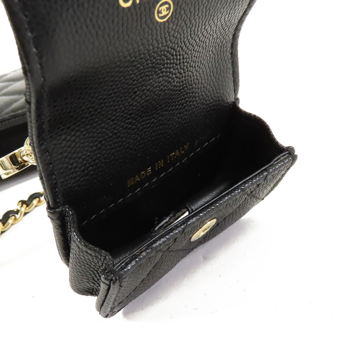 Chanel Shoulder Pouch Airpods Case Black Gold Caviar Leather — view 6