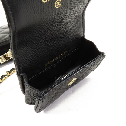 Chanel Shoulder Pouch Airpods Case Black Gold Caviar Leather — view 6