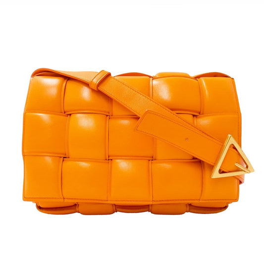 Bottega Veneta Cassette Shoulder Bag Leather Orange Crossbody Braided