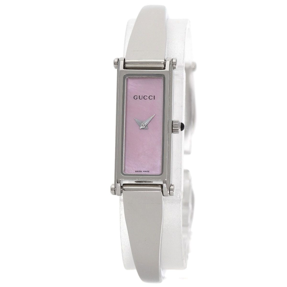 Gucci Square Face Bangle Pink Shell Watch SS