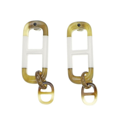 Hermes Earrings Amar Buffalo Horn White Brown Silver Hardware Accessorie