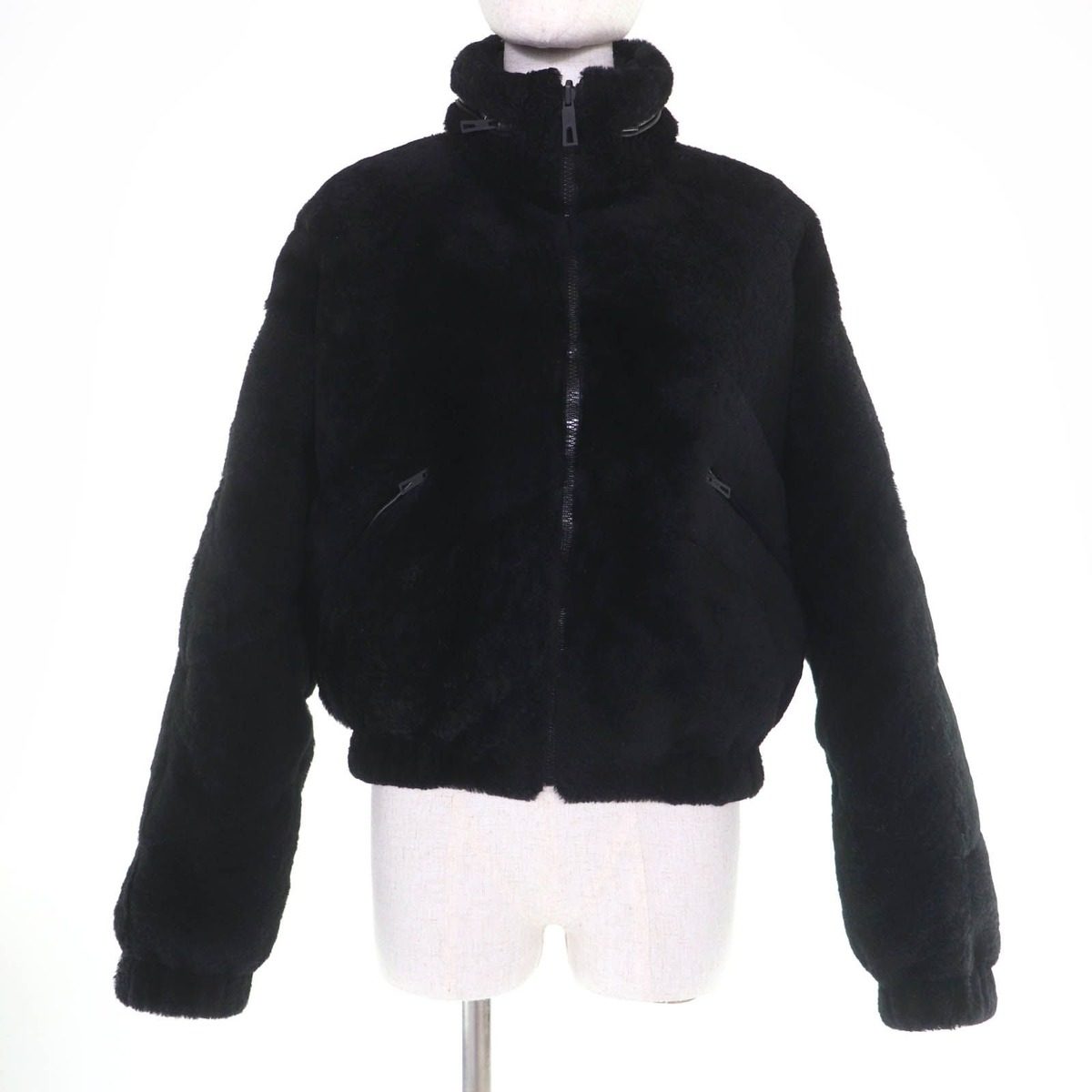 Hermes Reversible Lamb Leather Mouton Cropped Length Down Jacket Black 38