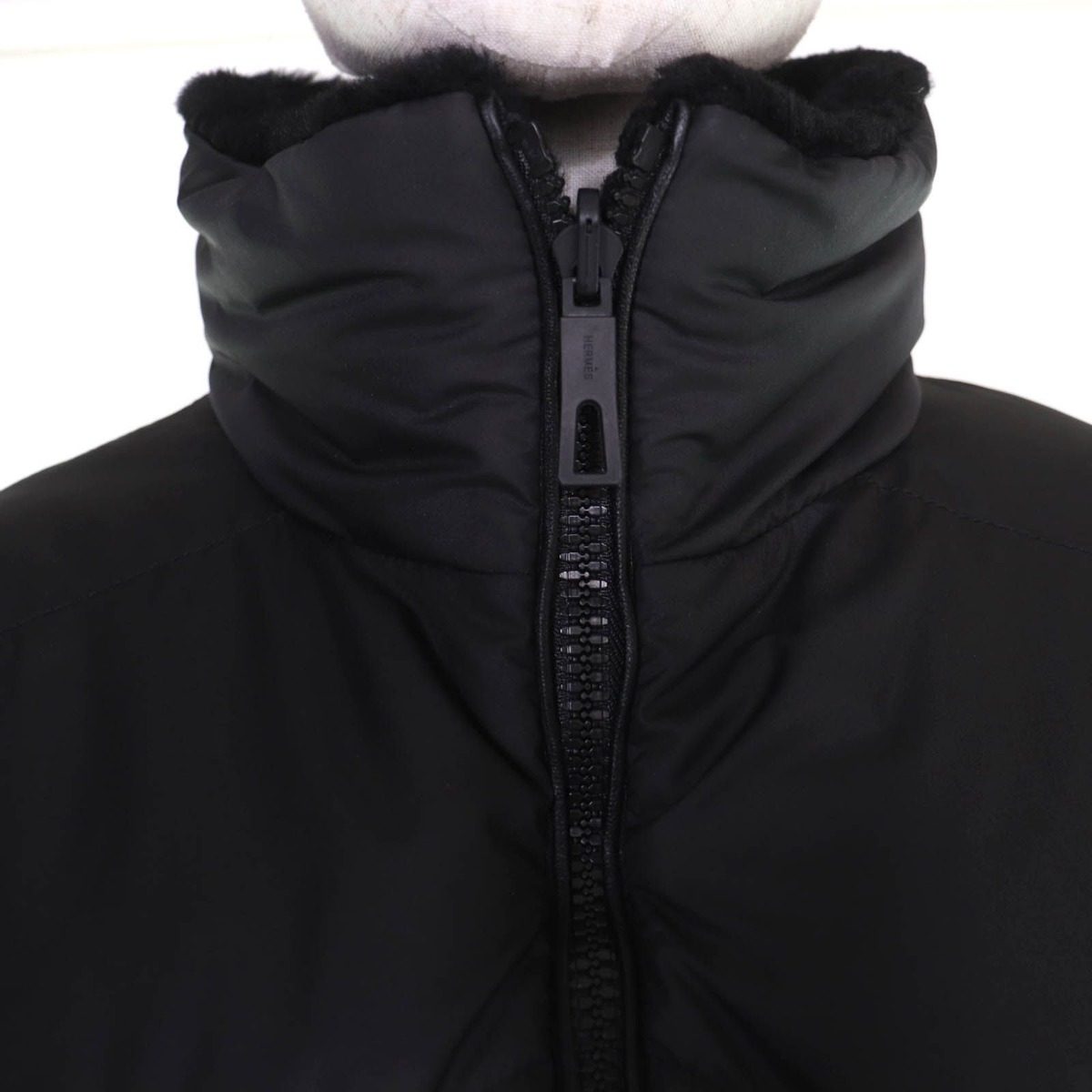Hermes Reversible Lamb Leather Mouton Cropped Length Down Jacket Black 38 — view 8