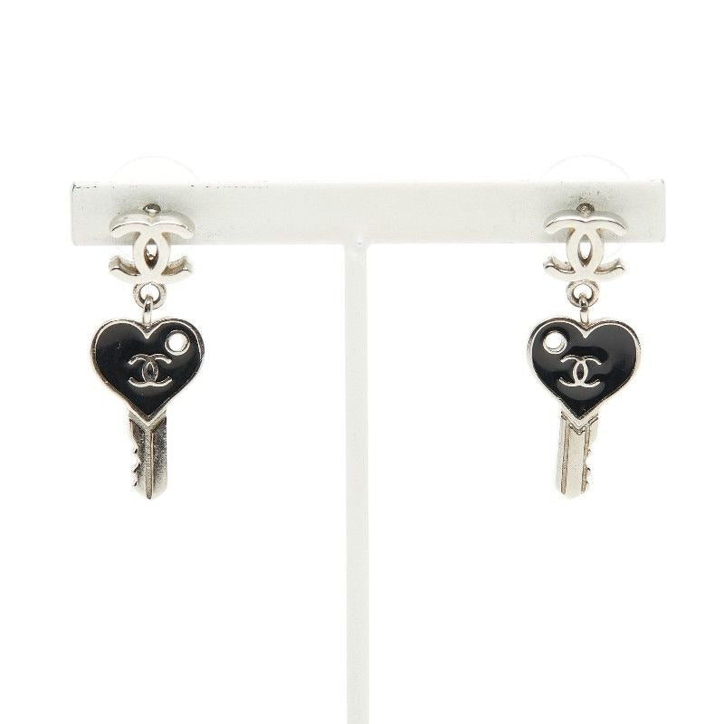 Chanel Coco Mark Heart Key Motif Silver Black Metal