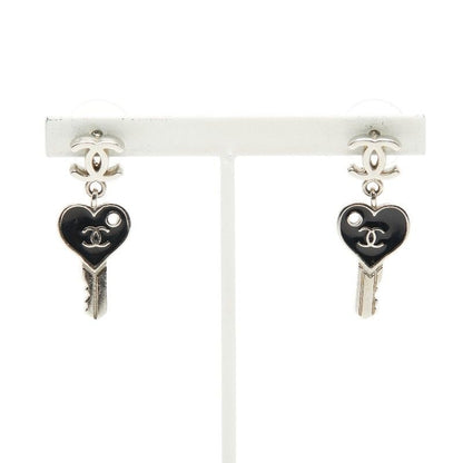 Chanel Coco Mark Heart Key Motif Silver Black Metal