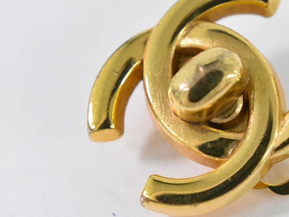 Authentic Chanel Coco Mark Turnlock Earrings GP Gold Plated Coco Mark Accessorie