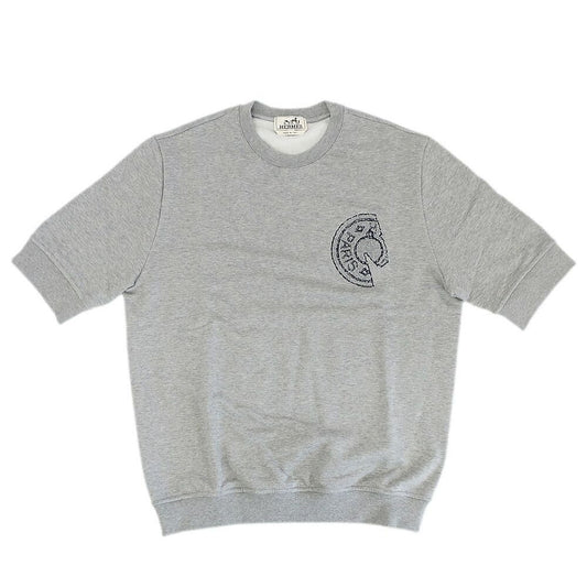 Hermes Crew Neck Sweatshirt Clou de Selle Gray S Cotton Short Sleeve Top