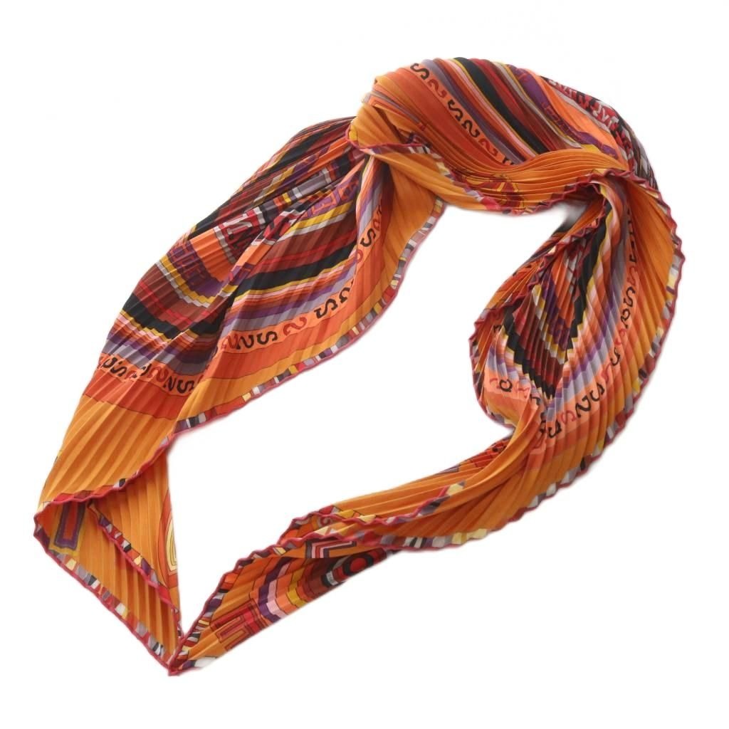 Hermes Scarf Carre 90 Pleated Silk Orange