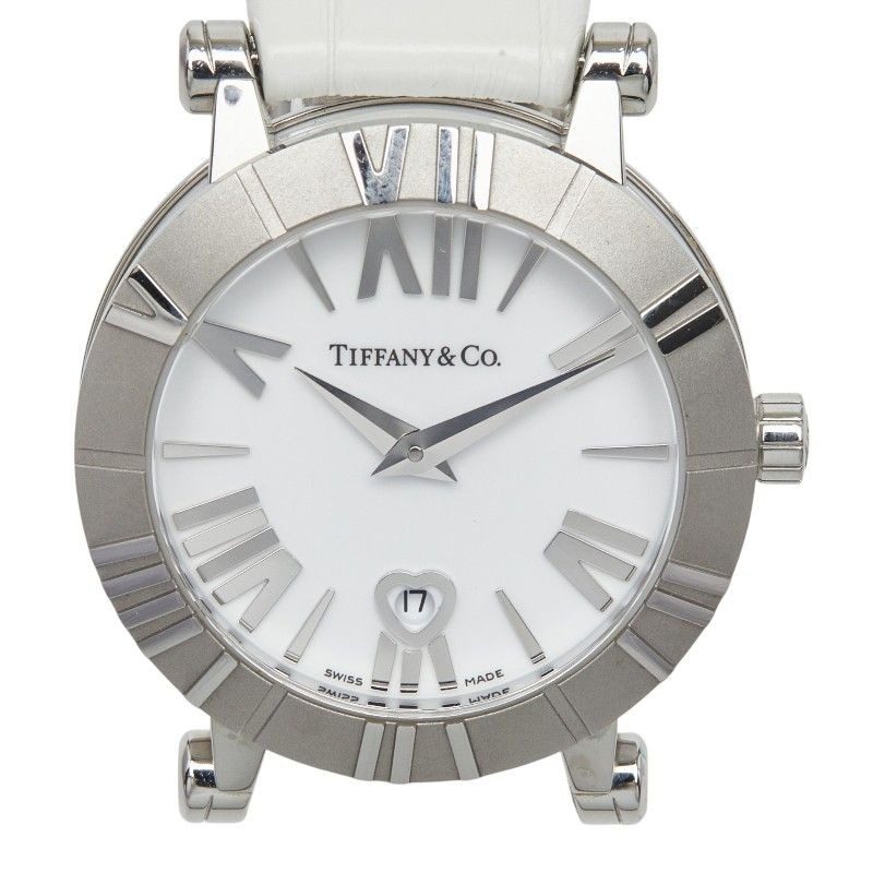 Tiffany & Co Atlas Dome Watch Silver White Stainless Steel Leather