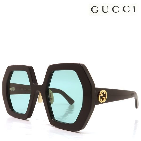 Gucci Sunglasses Oversize 55 Octagon Self Frame Black Blue Lens Eyewear