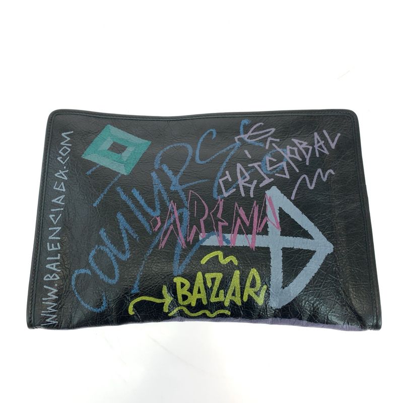 Balenciaga Graffiti Print Black Multicolor Silver Hardware Leather 443658 1060
