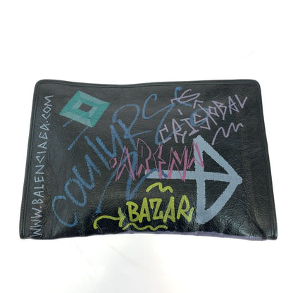 Balenciaga Graffiti Print Black Multicolor Silver Hardware Leather 443658 1060