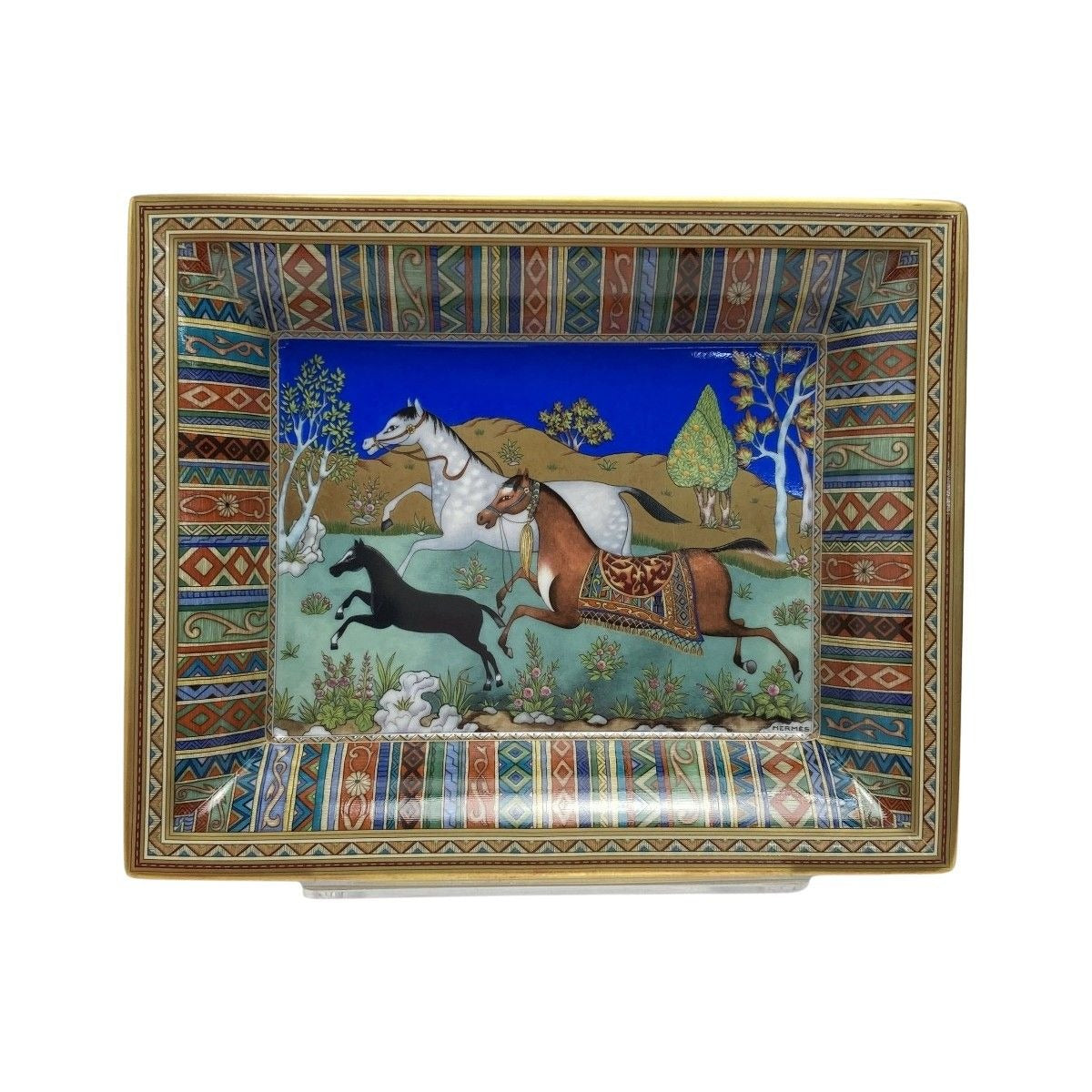 Hermes Chevaldrian Vide Poche Square Plate Horse Porcelain Accessory Case Box