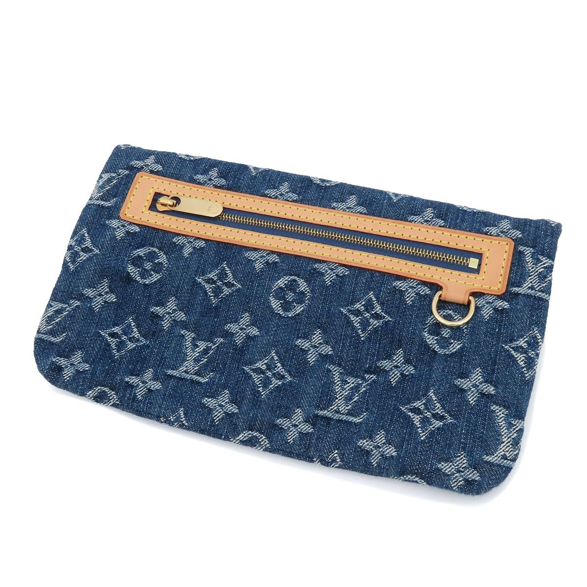 Louis Vuitton Pochette Platt Blue Gold Monogram Denim Clutch Pouch — view 2