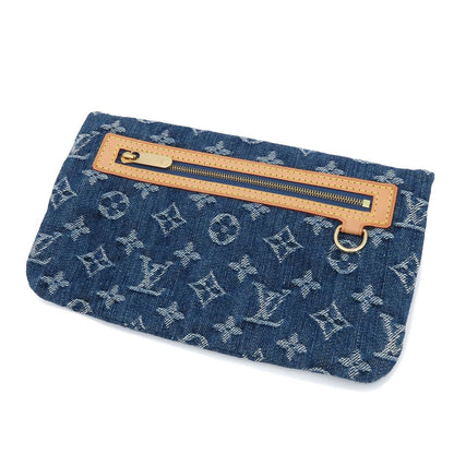 Louis Vuitton Pochette Platt Blue Gold Monogram Denim Clutch Pouch — view 2