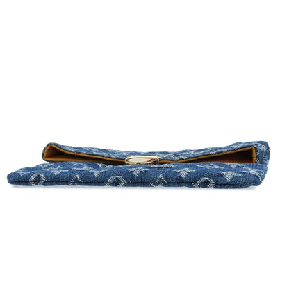 Louis Vuitton Pochette Platt Blue Gold Monogram Denim Clutch Pouch — view 3