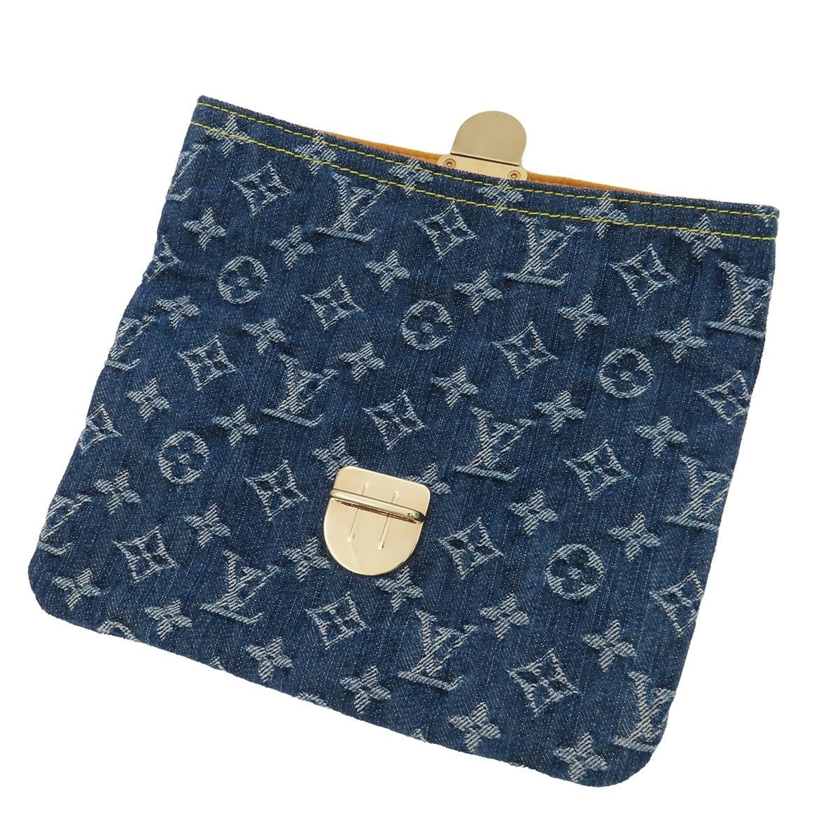 Louis Vuitton Pochette Platt Blue Gold Monogram Denim Clutch Pouch — view 5