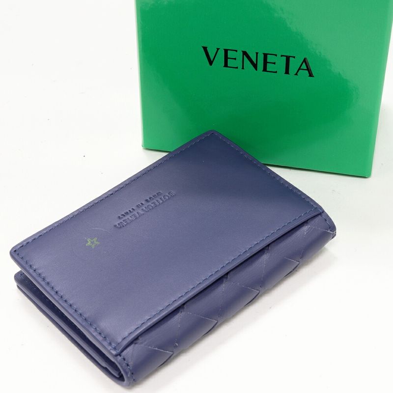 Bottega Veneta Business Card Holder With Depth Intrecciato Calf Blue Outlet
