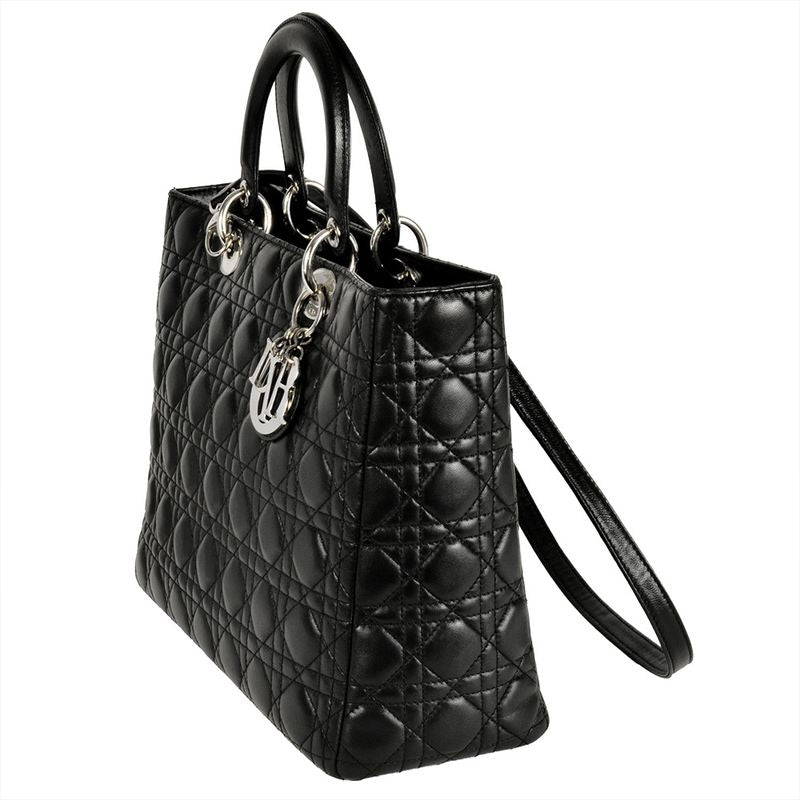 Dior Lady Dior Cannage Handbag Lambskin Black Silver Hardware