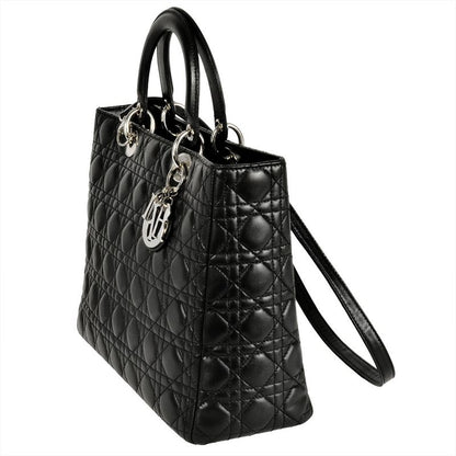 Dior Lady Dior Cannage Handbag Lambskin Black Silver Hardware