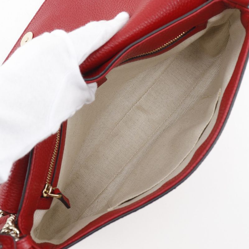 Gucci Soho Chain Shoulder Interlocking G 536224 Leather Red Ladies Shoulder Bag