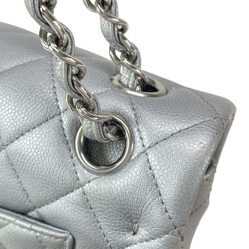 Chanel Shoulder Bag Double Flap Matelasse A01113 Metallic Gray Metal Serial
