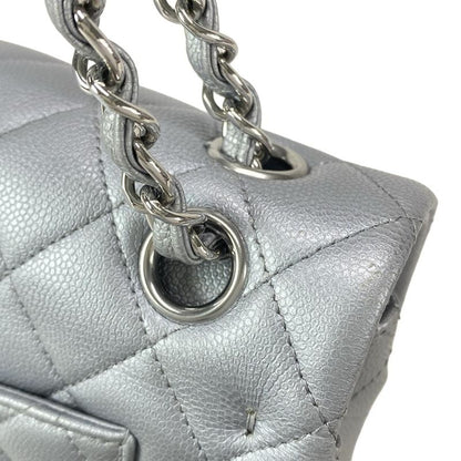 Chanel Shoulder Bag Double Flap Matelasse A01113 Metallic Gray Metal Serial