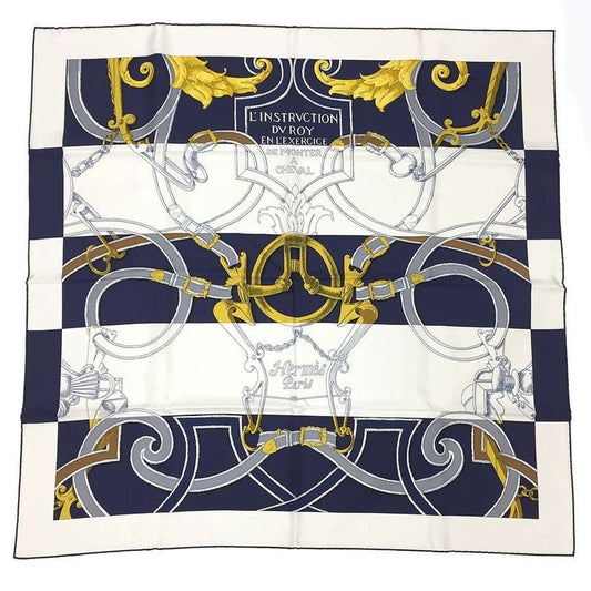 Hermes Carre 90 L'instrvction DV ROY Imperial Scarf Silk White New