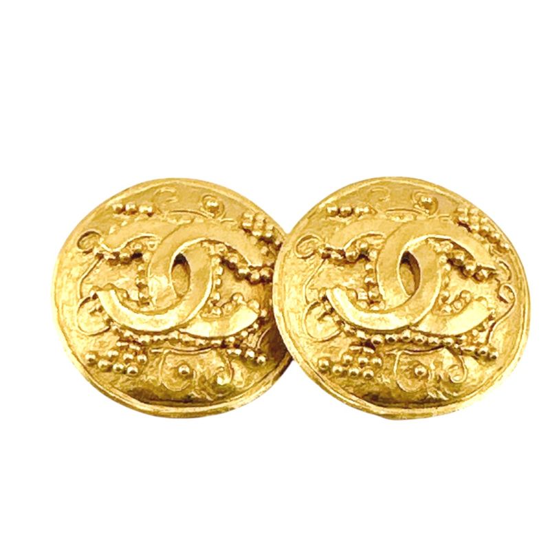 Chanel Vintage Large Earrings Coco Mark Earrings Chanel Gold