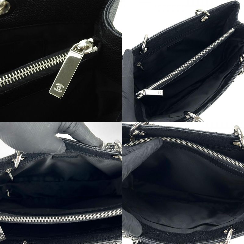 Chanel Tote Bag GST Tote Caviar Skin Black Silver Hardware Chain Coco Mark 16th