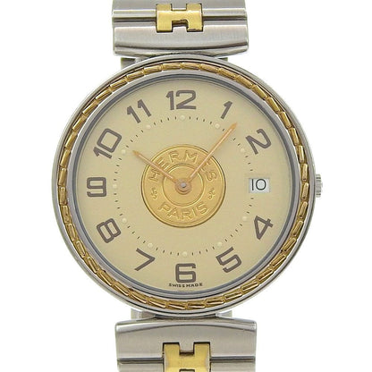 Hermes Stainless Steel Quartz Analog Display Ivory Dial Watch