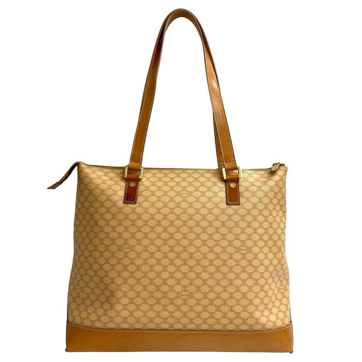 Celine Vintage Macadam Blason Pattern Leather Tote Beige — view 3