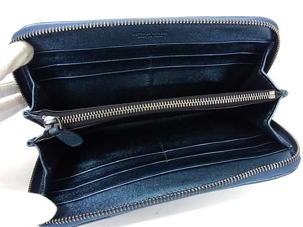 Bottega Veneta Intrecciato Leather Round Zipper Long Wallet Blue Fu2136
