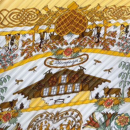 Hermes Silk Scarf Carré 90 Pleated Decoupages Yellow White Decoupages Hermes