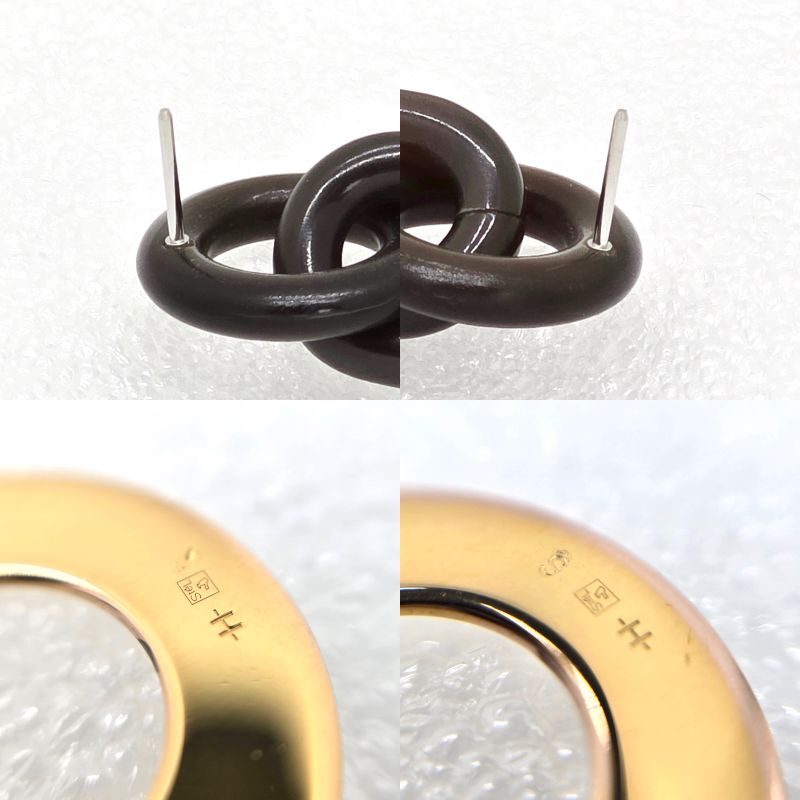 Hermes Buffalo Horn Metal Earrings Binaural Dark Brown Color Gold-tone Metal Box