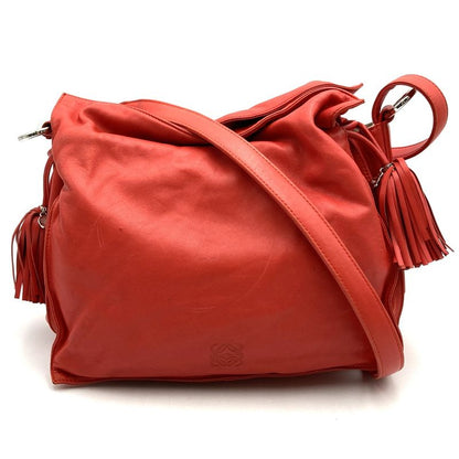 Loewe 261403 Shoulder Bag Red Leather Anagram Flamenco Fringe Ladies Brand Name