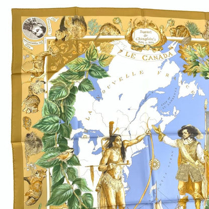 Hermes 1990s Le Canada Indian Canada Indian Carre 90 Silk Scarf
