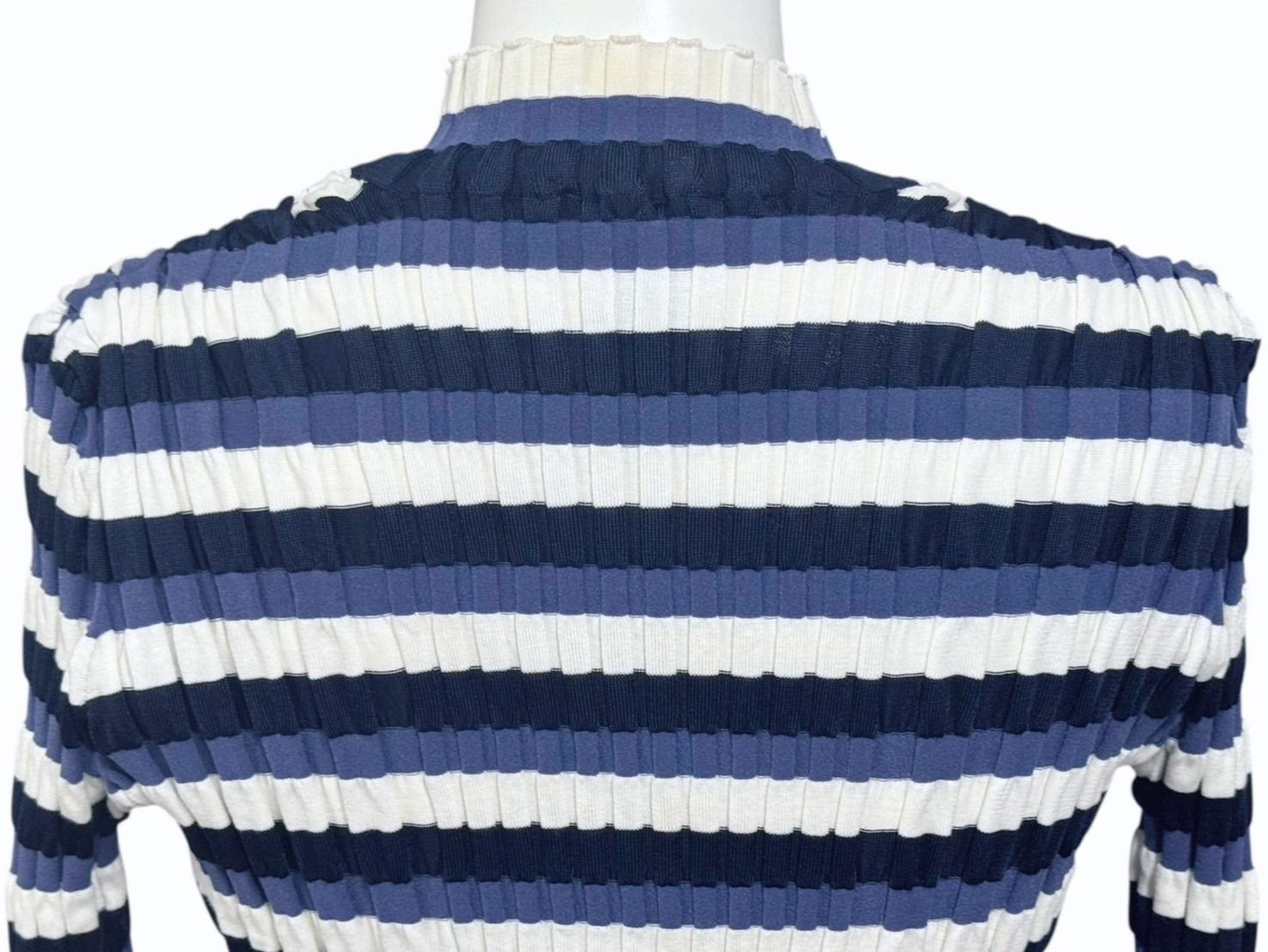 Louis Vuitton Border Rib Knit Short Sleeve Top Blue White Sweater — view 5