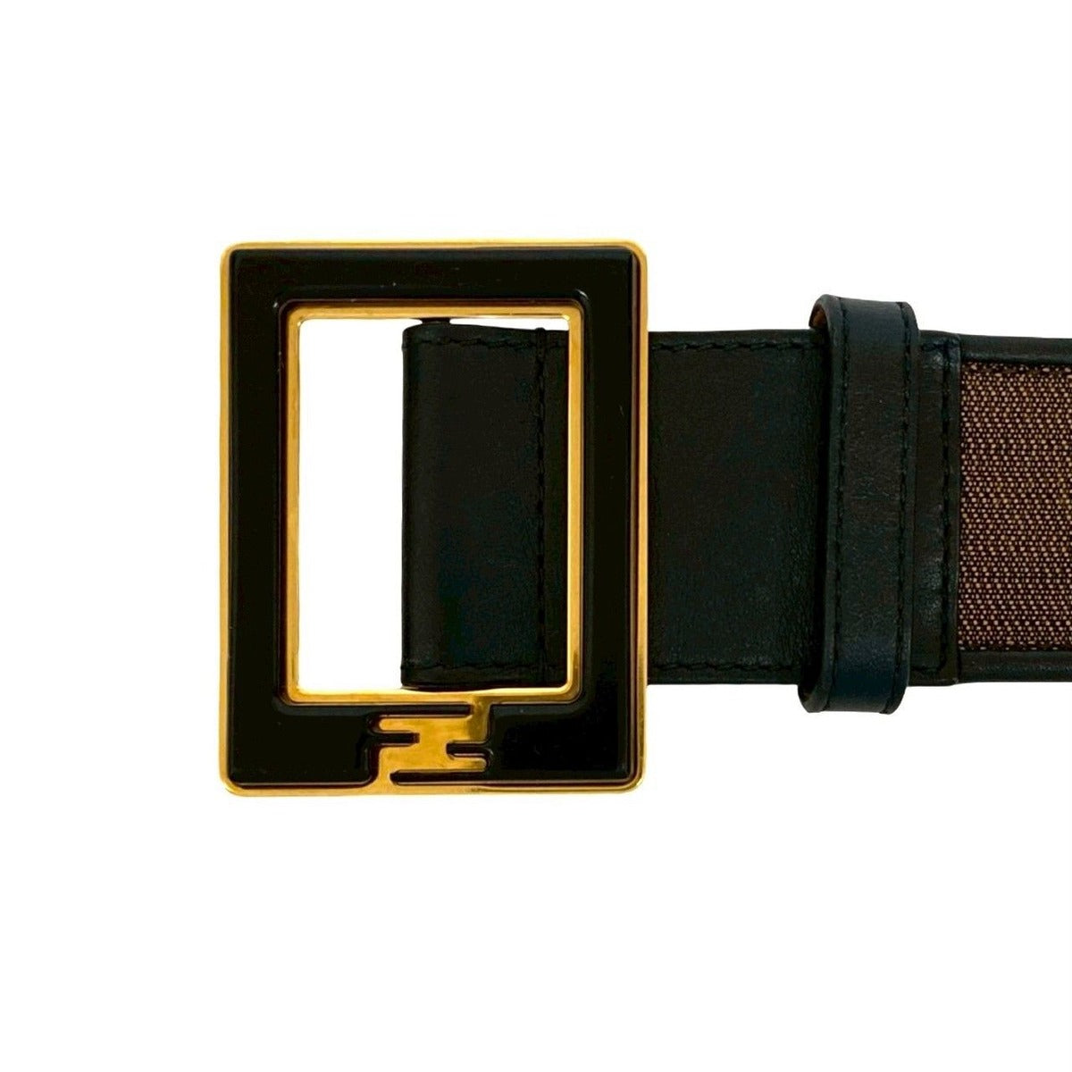 Fendi Pecan Pattern Stripe FF Logo Buckle Canvas Leather Belt — view 2