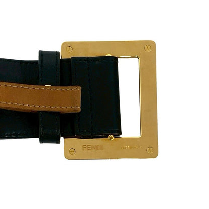Fendi Pecan Pattern Stripe FF Logo Buckle Canvas Leather Belt — view 3